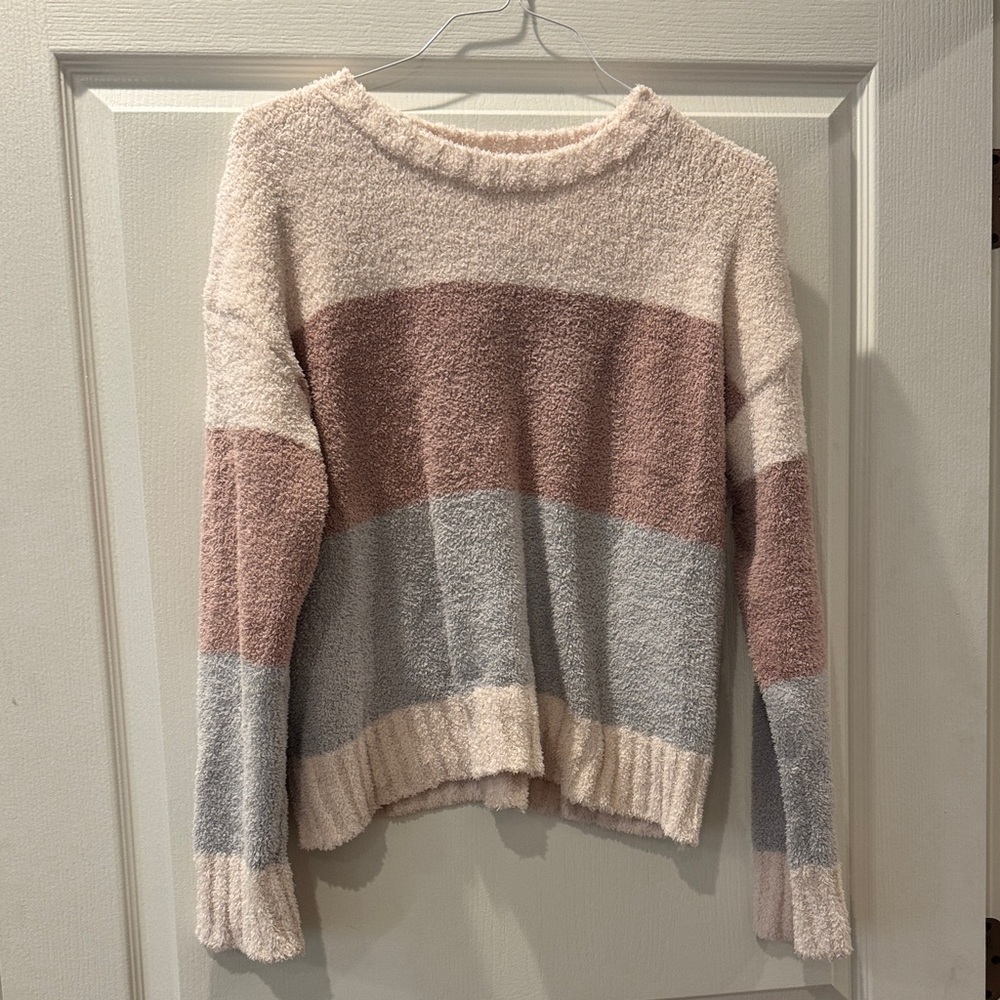 Altar'd State Soft Striped Sweater in Cream, Pink, and Gray Small